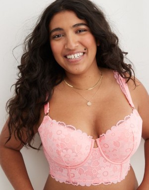 Aerie Show Off Balconette Real Lace Bras Pink | 3489IUKAC