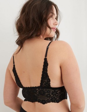 Aerie Show Off Lace Padded Longlinelette Bras Black | 3851AQJHW