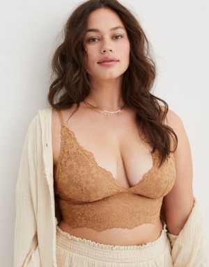 Aerie Show Off Lace Padded Longlinelette Bras Brown | 0821PBUXE