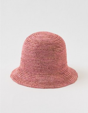 Aerie Straw Crochet Bucket Hats Coral | 6758SRDWB