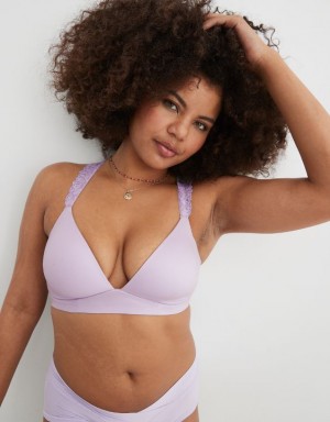 Aerie Sunnie Wireless Lightly Lined Bloom Lace Strap Bras Lavender | 7621OQBPR