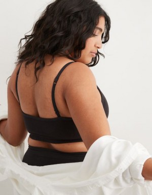 Aerie Superchill Cotton Seamless Padded Scooplette Bras Black | 3501QABUO