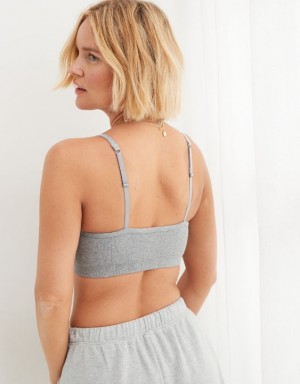 Aerie Superchill Cotton Seamless Padded Scooplette Bras Dark Grey | 6142GOINC