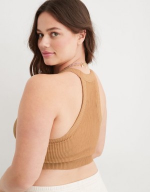 Aerie Superchill Seamless High Neck Top Bras Brown | 9127LFQGX