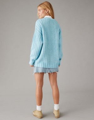 Aerie Whoa So Cozy Waffle Sweater Blue | 1698EAFOQ