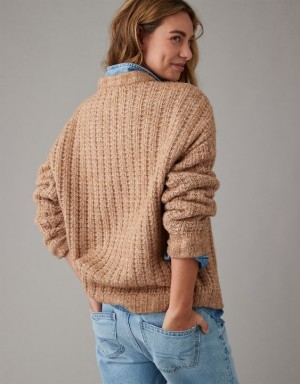 Aerie Whoa So Cozy Waffle Sweater Brown | 6258LUJNR