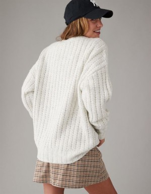 Aerie Whoa So Cozy Waffle Sweater Light Grey | 3856PVMJK