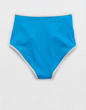 Aerie Wide Rib High Waisted Bikini Bottom Blue | 7325PIKYC