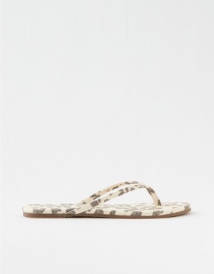 Aerie Woven Platform Flip Flops White | 9518KBEQN