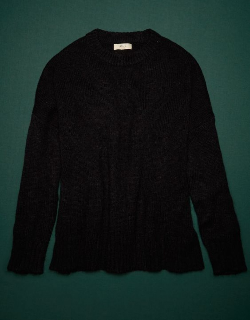 Aerie AE77 Premium Mohair-Blend Boyfriend Sweater Black | 9247WZECN