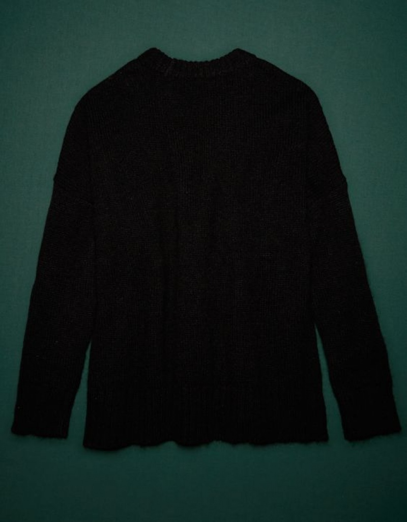 Aerie AE77 Premium Mohair-Blend Boyfriend Sweater Black | 9247WZECN