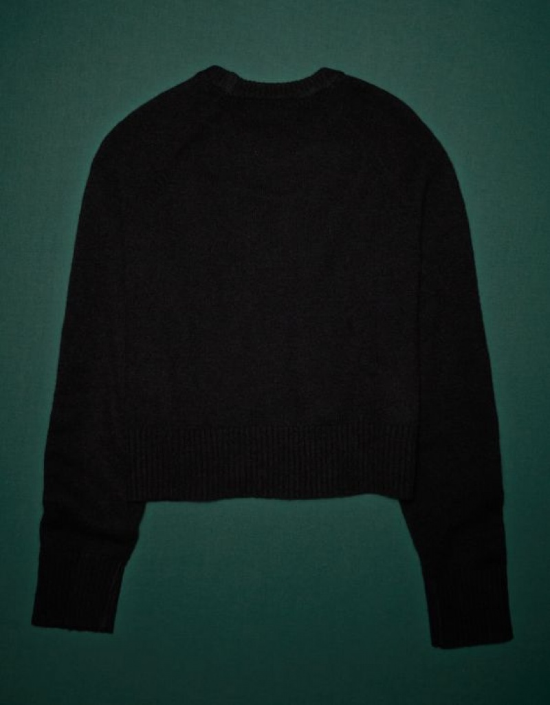 Aerie AE77 Premium Oversized Cropped Cashmere Sweater Black | 1960FZGYT