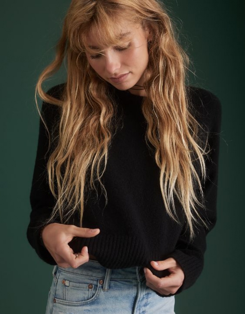 Aerie AE77 Premium Oversized Cropped Cashmere Sweater Black | 1960FZGYT