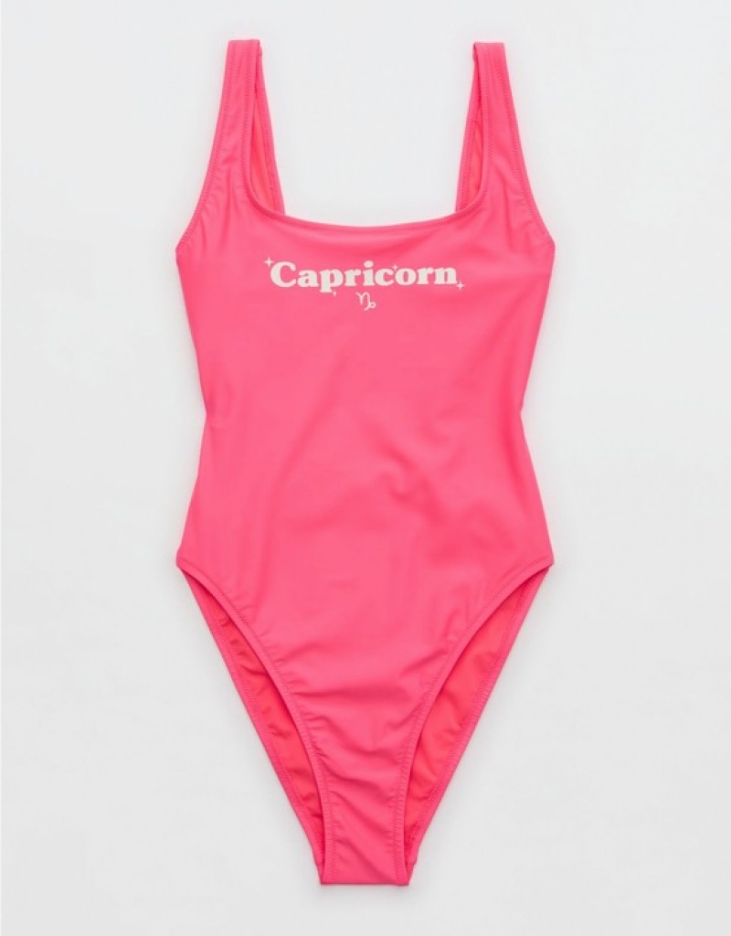 Aerie Astrology Babewatch One Piece Swimsuits Pink | 3204WASUR