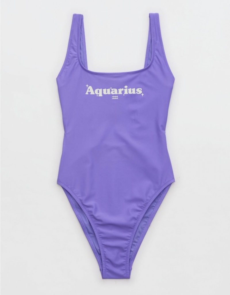 Aerie Astrology Babewatch One Piece Swimsuits Purple | 4906YITNZ