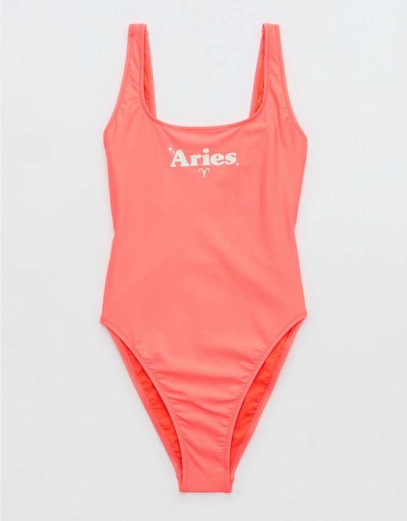 Aerie Astrology Babewatch One Piece Swimsuits Pink | 8463NBWDF