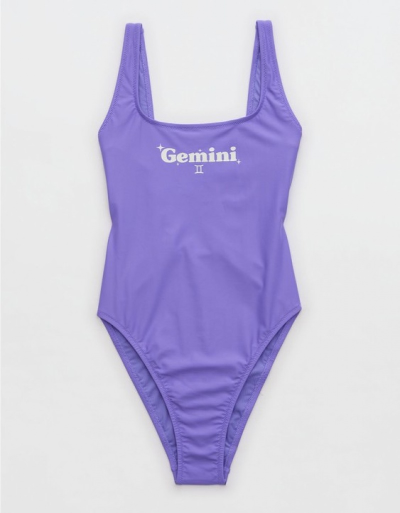 Aerie Astrology Babewatch One Piece Swimsuits Purple | 9386DMAHJ