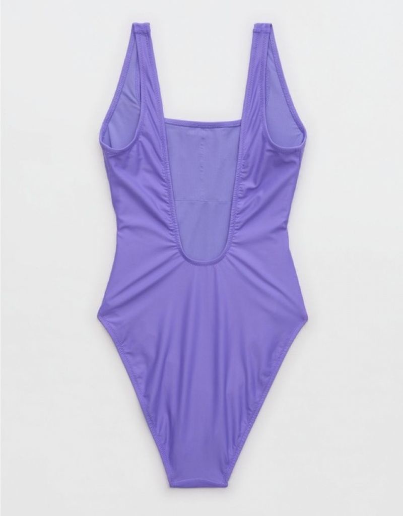 Aerie Astrology Babewatch One Piece Swimsuits Purple | 9386DMAHJ