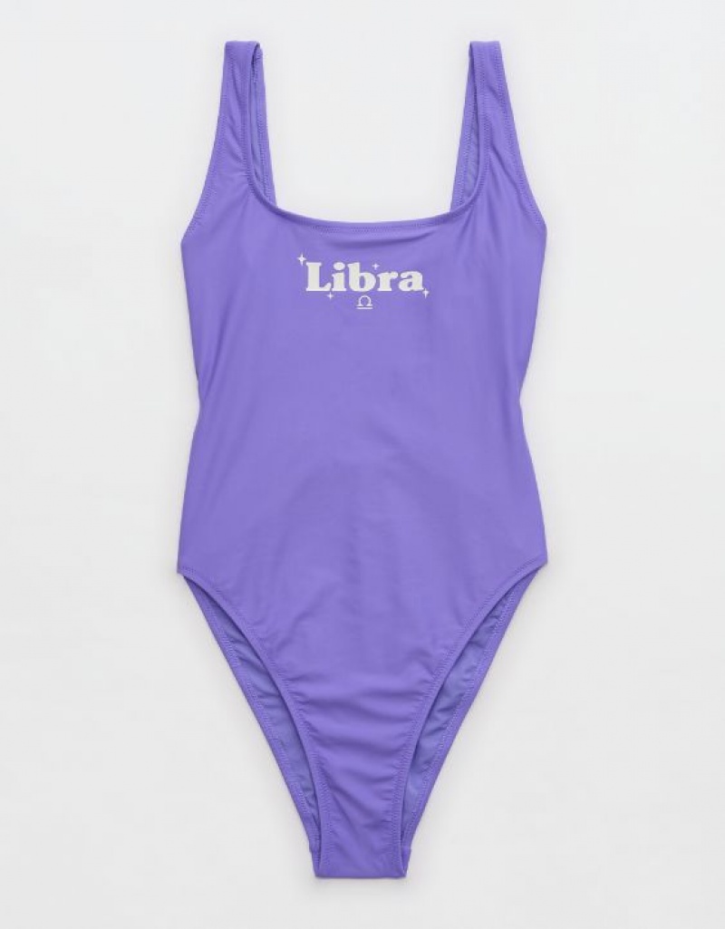 Aerie Astrology Babewatch One Piece Swimsuits Purple | 9634CYBZA