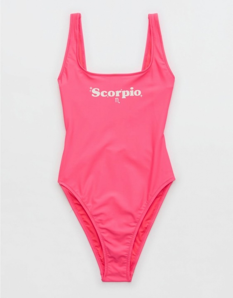 Aerie Astrology Babewatch One Piece Swimsuits Pink | 8051HPSOV