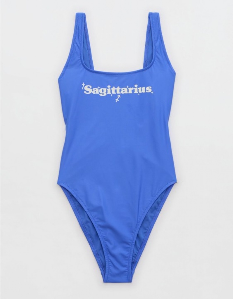 Aerie Astrology Babewatch One Piece Swimsuits Blue | 9267PZMKX