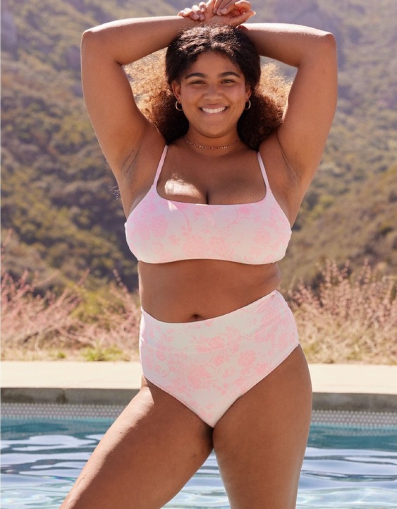 Aerie Banded High Waisted Bikini Bottom Pink | 3219YFIOQ