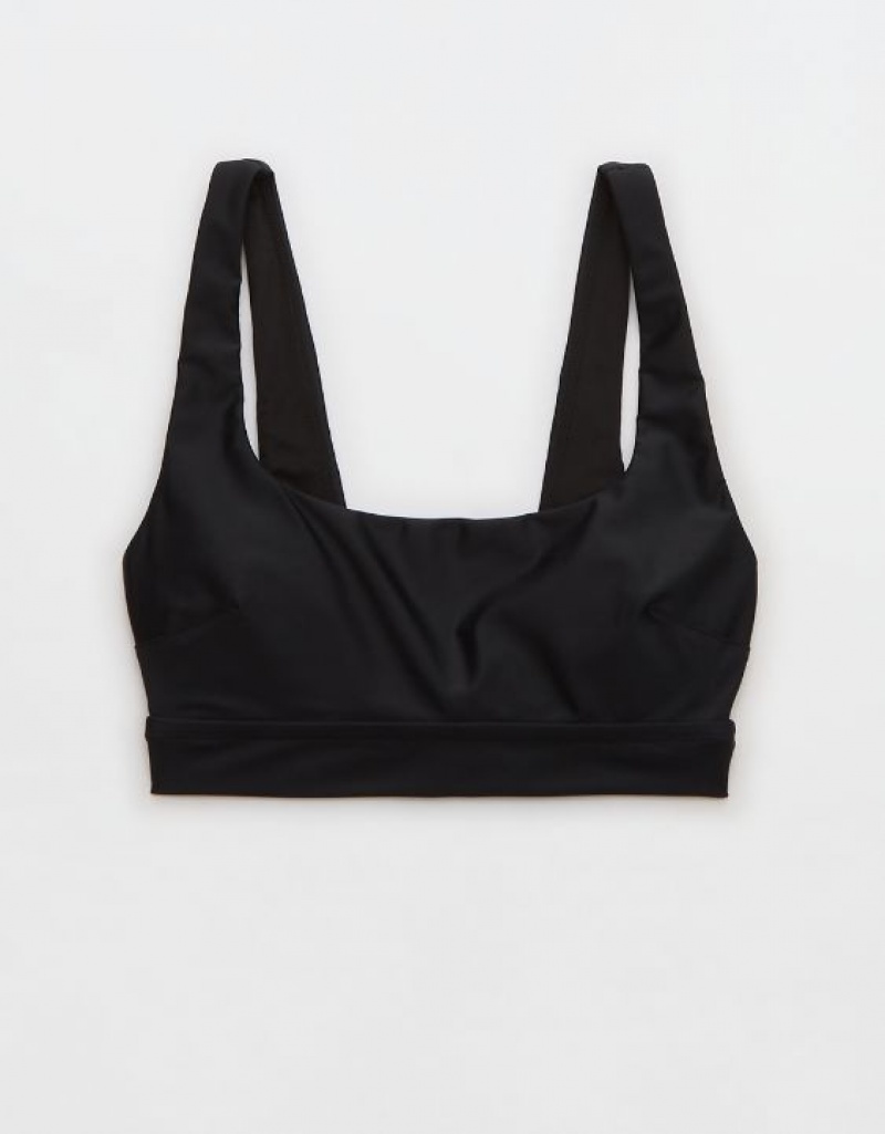 Aerie Banded Wide Strap Scoop Bikini Top Black | 1267FODLG