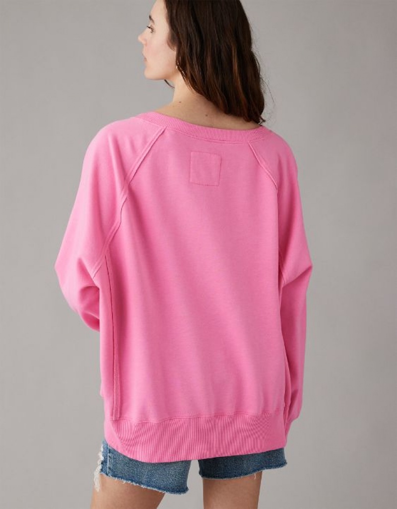 Aerie Big Hug Oversized Notch Neck Sweatshirts Pink | 5197LDFIX