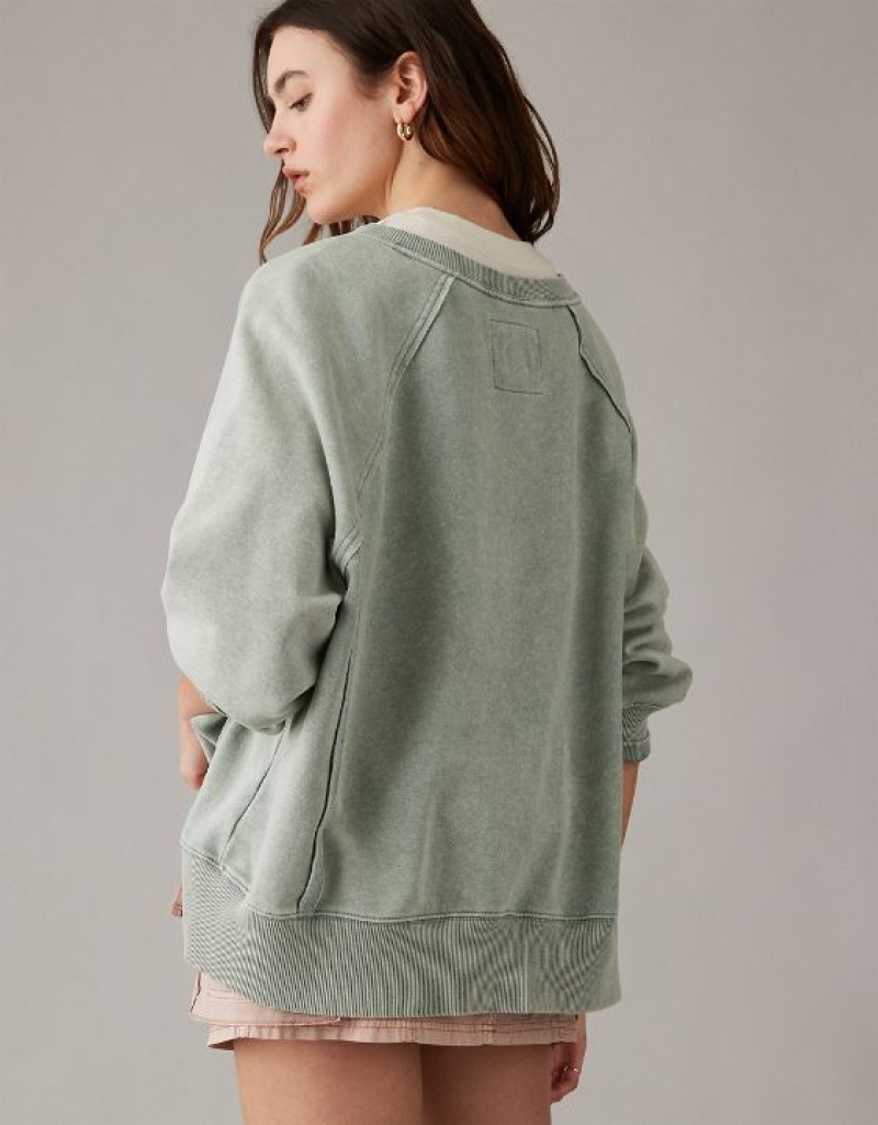 Aerie Big Hug Oversized Notch Neck Sweatshirts Olive | 4916SBYIG