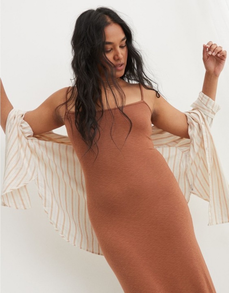 Aerie Bodycon Maxi Dress Brown | 8650MZCXO