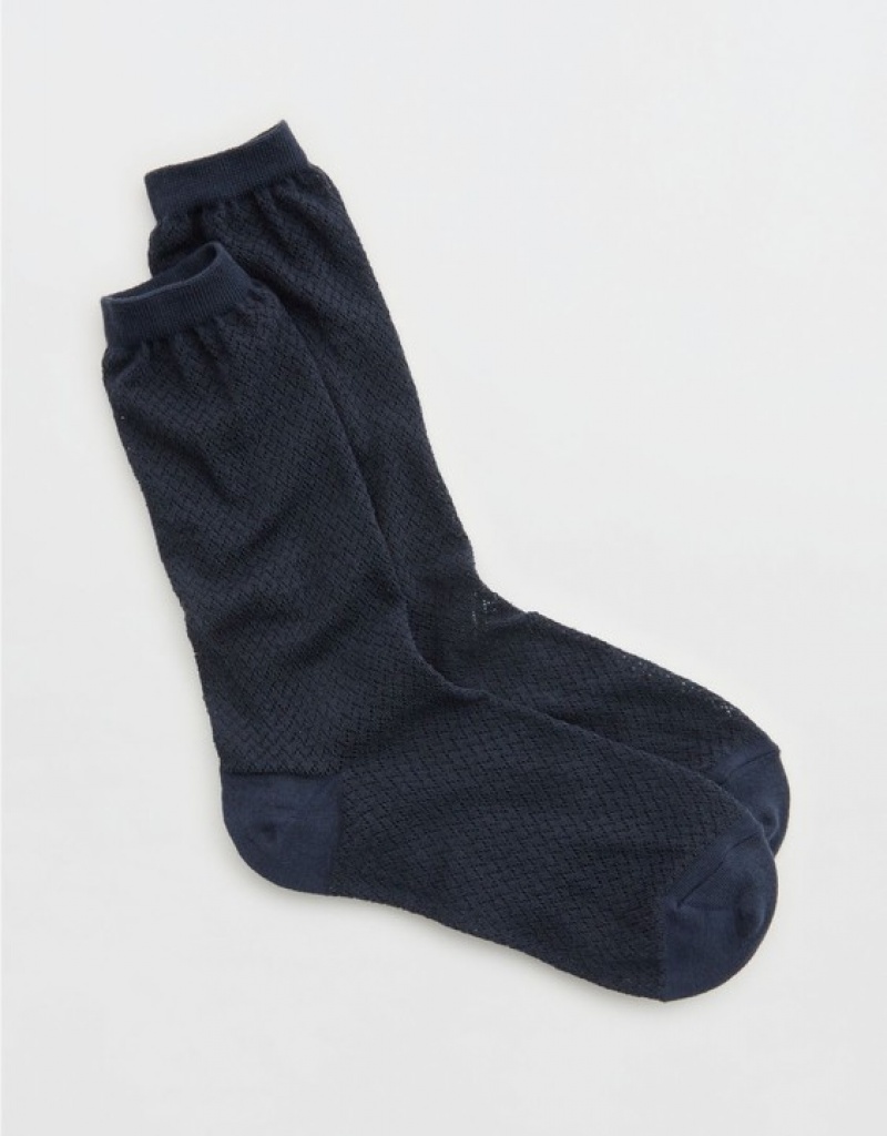 Aerie Chevron Lace Crew Socks Navy | 2386NOHAB