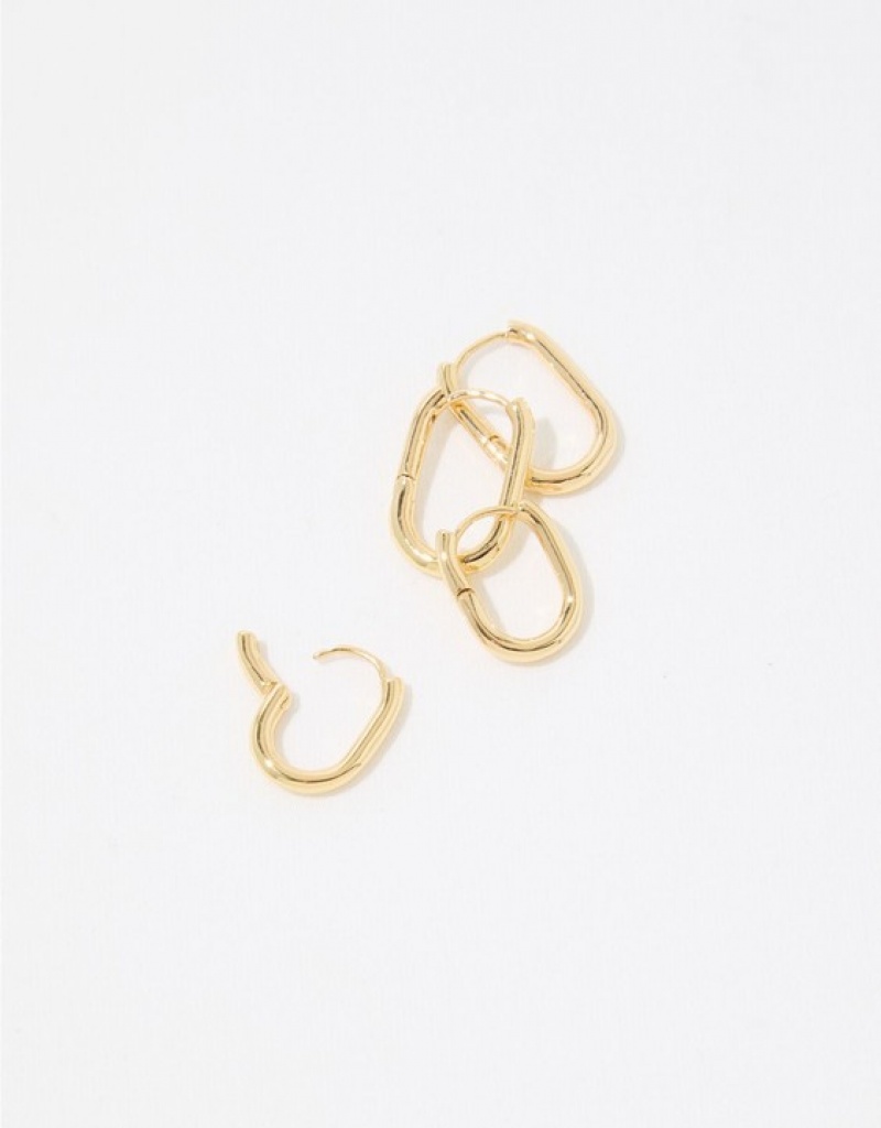 Aerie Chunky Paperclip Hoop Earring Pack Jewelry Gold | 1608FXWZU