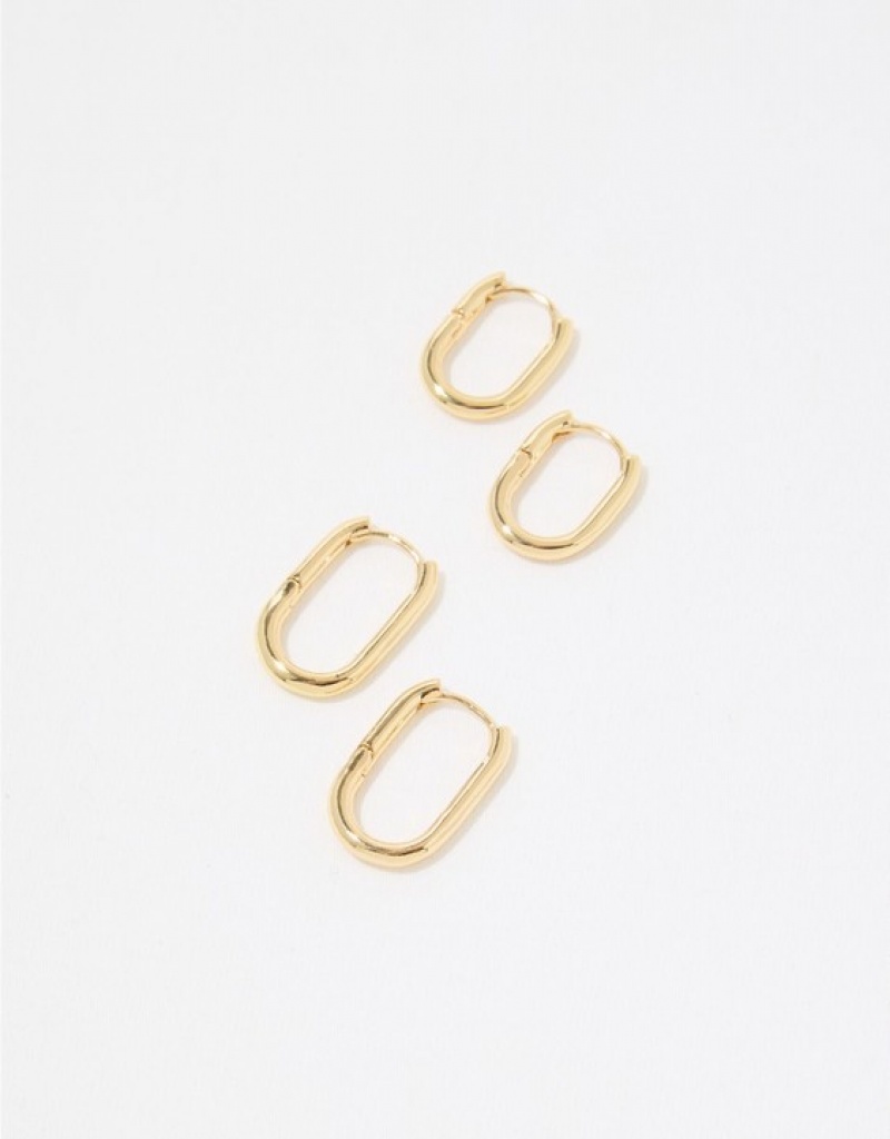 Aerie Chunky Paperclip Hoop Earring Pack Jewelry Gold | 1608FXWZU