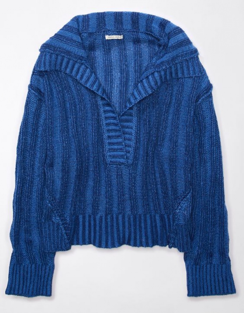 Aerie Collared Pullover Sweater Blue | 4350NCEBF