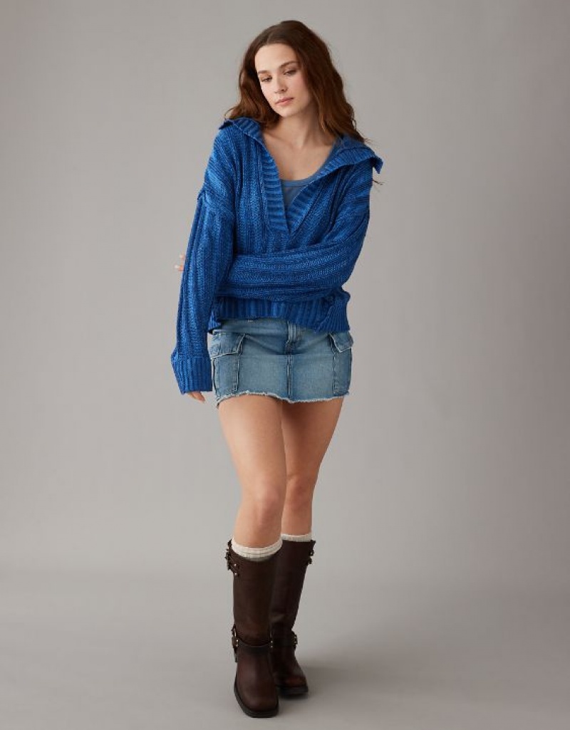 Aerie Collared Pullover Sweater Blue | 4350NCEBF