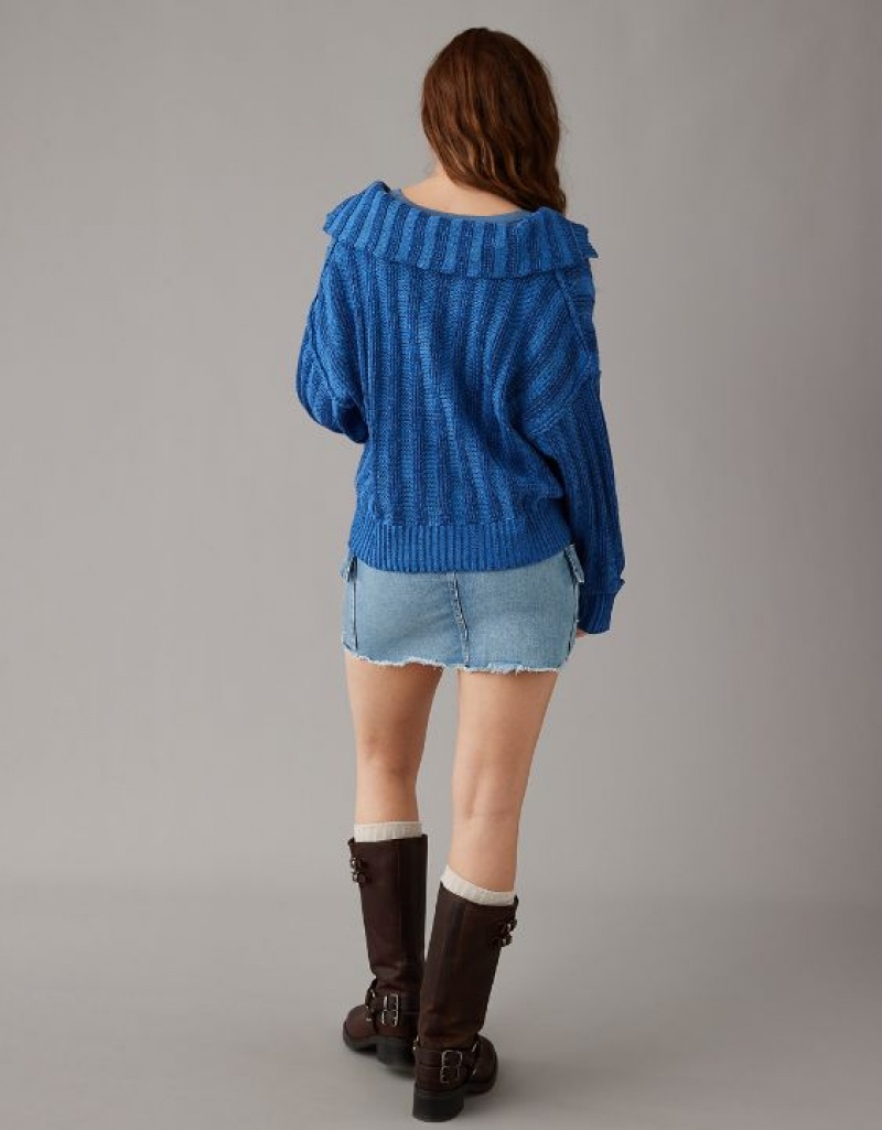 Aerie Collared Pullover Sweater Blue | 4350NCEBF