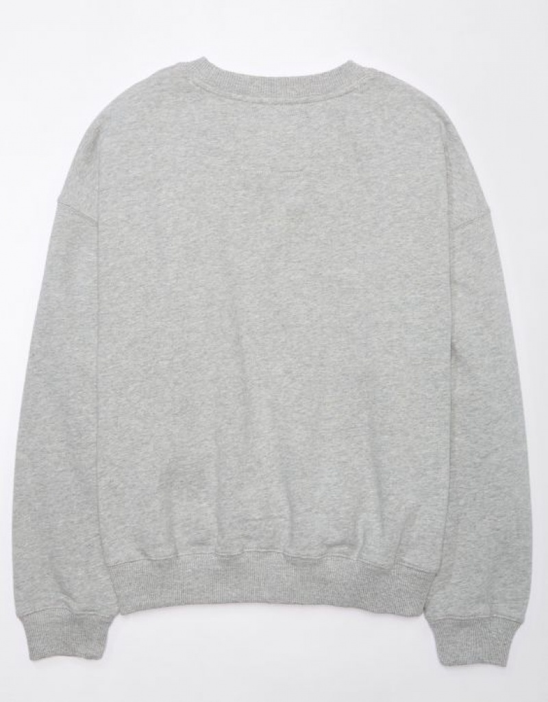 Aerie Crew Neck Fleece Sweatshirts Grey | 0672JLMZF