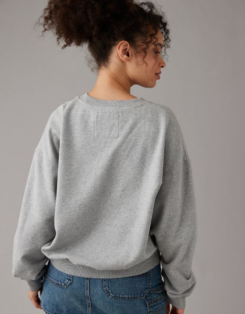 Aerie Crew Neck Fleece Sweatshirts Grey | 0672JLMZF