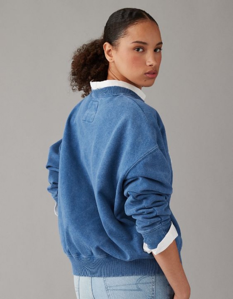 Aerie Crew Neck Graphic Fleece Sweatshirts Indigo | 4839BPDHA