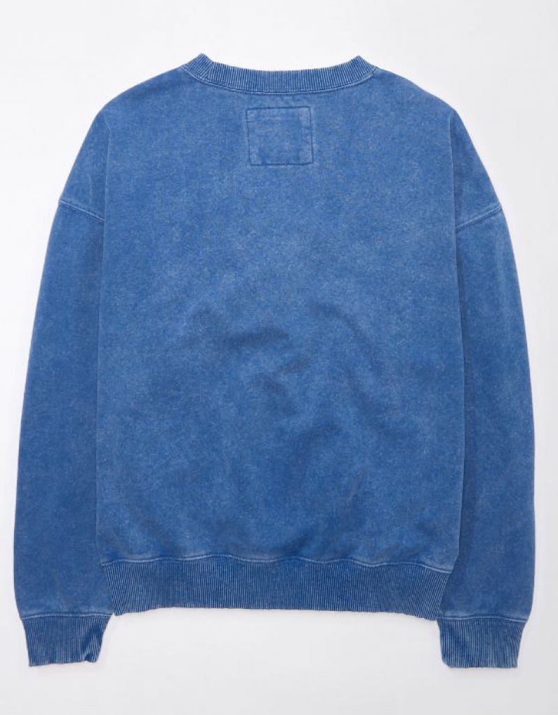 Aerie Crew Neck Graphic Fleece Sweatshirts Indigo | 4839BPDHA