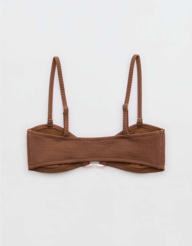 Aerie Crinkle Bandeau Bikini Top Dark Brown | 8460ZRCBS