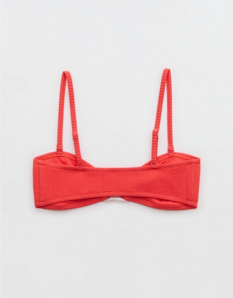 Aerie Crinkle Bandeau Bikini Top Red | 6305GJNMI