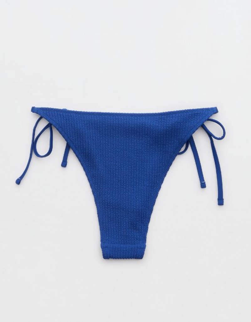 Aerie Crinkle Cheekiest Tie Bikini Bottom Blue | 4352OYWSN