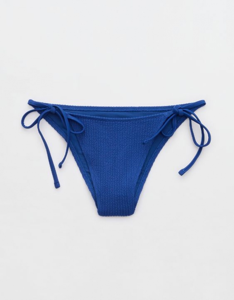 Aerie Crinkle Cheekiest Tie Bikini Bottom Blue | 4352OYWSN