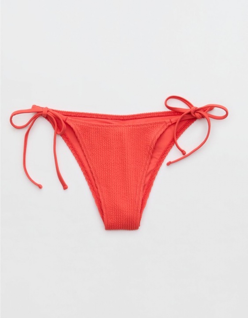 Aerie Crinkle Cheekiest Tie Bikini Bottom Red | 2397JVIZU