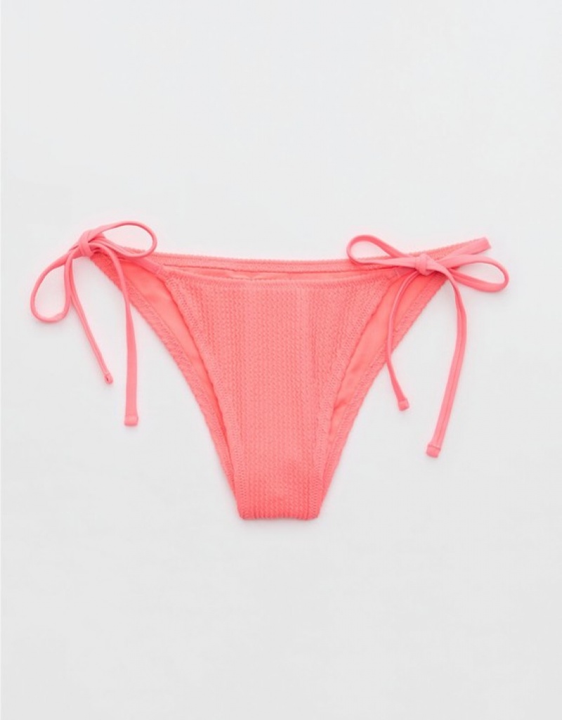 Aerie Crinkle Cheekiest Tie Bikini Bottom Coral / Orange | 3876QEPRI