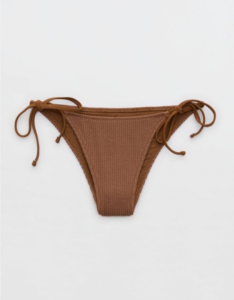 Aerie Crinkle Cheekiest Tie Bikini Bottom Dark Brown | 1439JWXFB