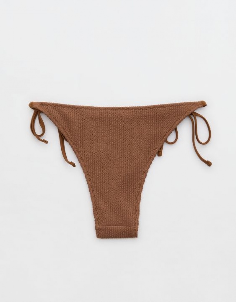 Aerie Crinkle Cheekiest Tie Bikini Bottom Dark Brown | 1439JWXFB