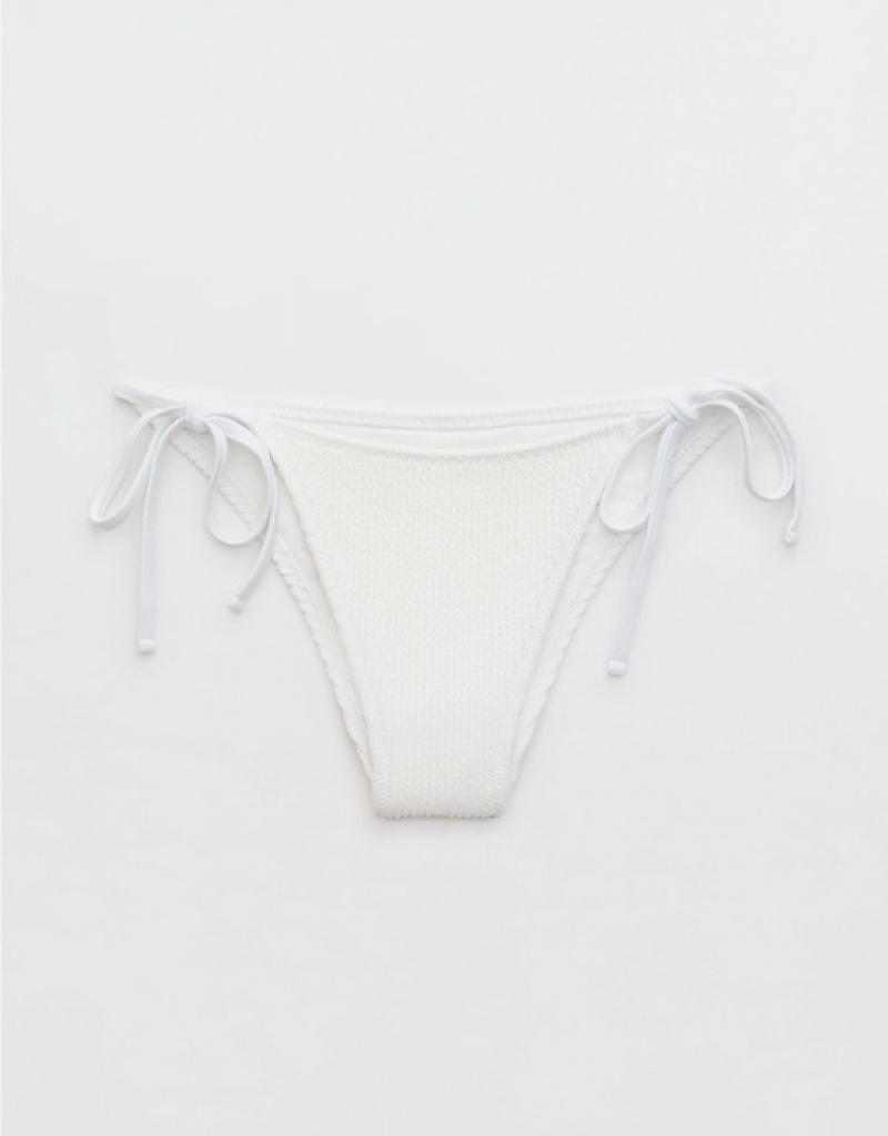 Aerie Crinkle Cheekiest Tie Bikini Bottom White | 4829WFQVB