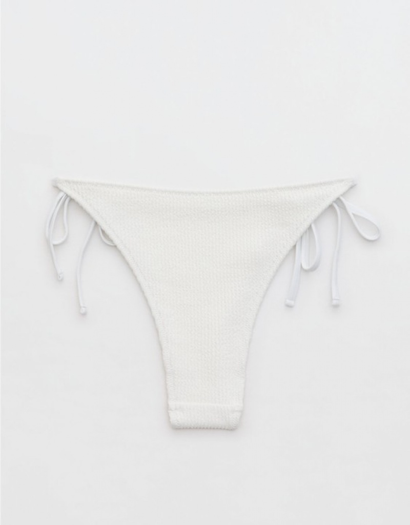 Aerie Crinkle Cheekiest Tie Bikini Bottom White | 4829WFQVB